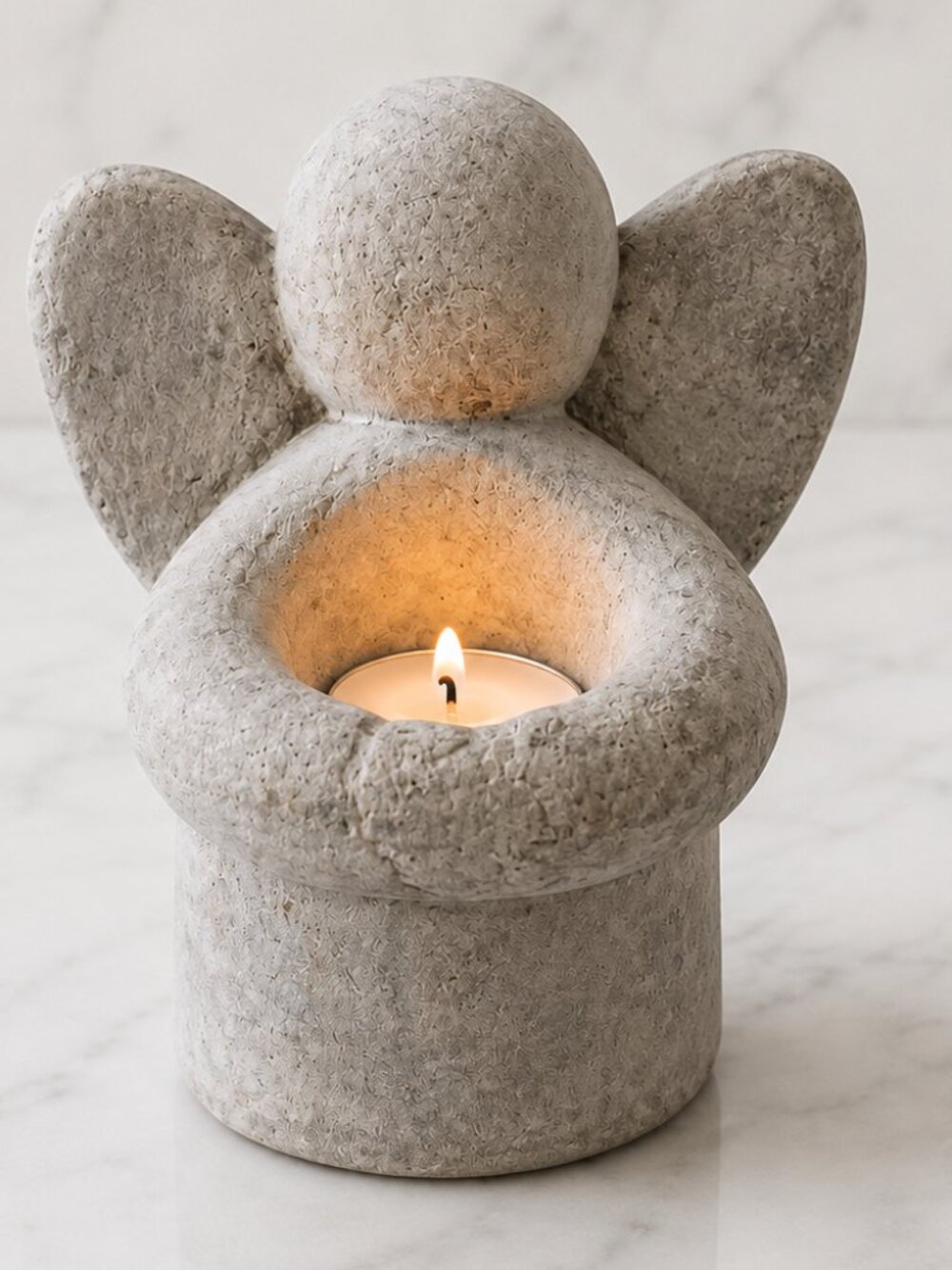 Vintage Concrete Angel Tealight Holder Made in Philippines Rustic Cement Cherub
